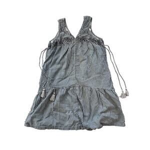 Anthropologie Blue Embroidered Aida Tassel Dress Women's Size Small Petite